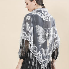Flower & Butterfly Lace Triangle Scarf Embroidered Shawl