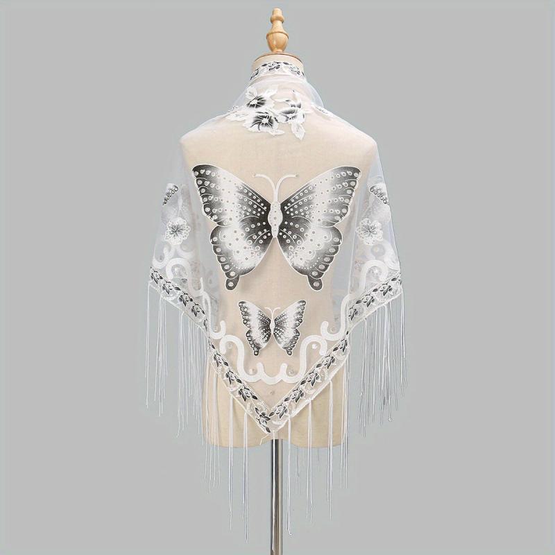 Flower & Butterfly Lace Triangle Scarf Embroidered Shawl