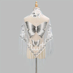 Flower & Butterfly Lace Triangle Scarf Embroidered Shawl