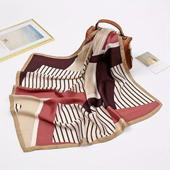 70cm Silk Square Scarf Block Stripe Print Satin Shawl Women Sunscreen Windproof