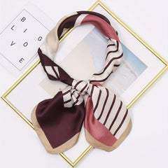 70cm Silk Square Scarf Block Stripe Print Satin Shawl Women Sunscreen Windproof