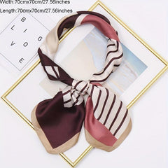 70cm Silk Square Scarf Block Stripe Print Satin Shawl Women Sunscreen Windproof