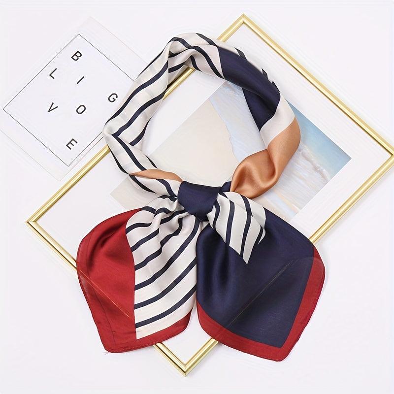 70cm Silk Square Scarf Block Stripe Print Satin Shawl Women Sunscreen Windproof