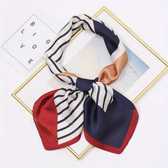 70cm Silk Square Scarf Block Stripe Print Satin Shawl Women Sunscreen Windproof