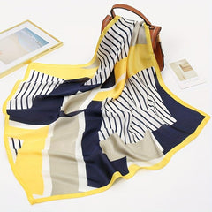 70cm Silk Square Scarf Block Stripe Print Satin Shawl Women Sunscreen Windproof