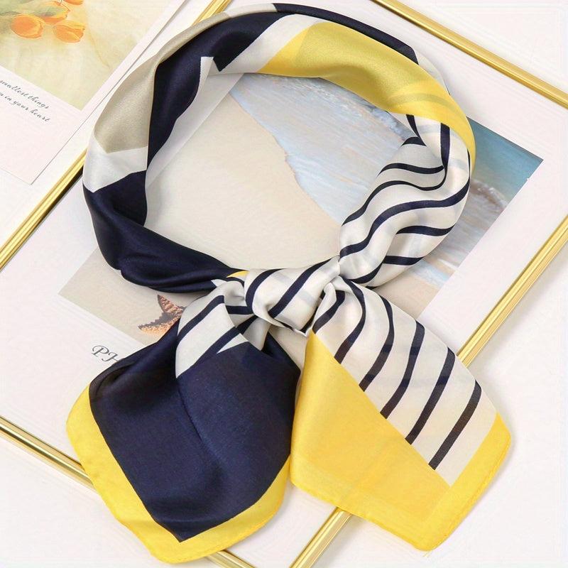 70cm Silk Square Scarf Block Stripe Print Satin Shawl Women Sunscreen Windproof