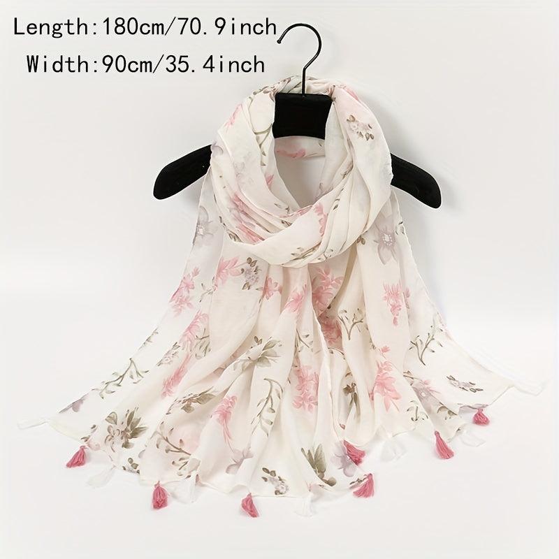 Flower Print Tassel Scarf Casual Shawl Women Head Wrap