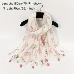 Flower Print Tassel Scarf Casual Shawl Women Head Wrap