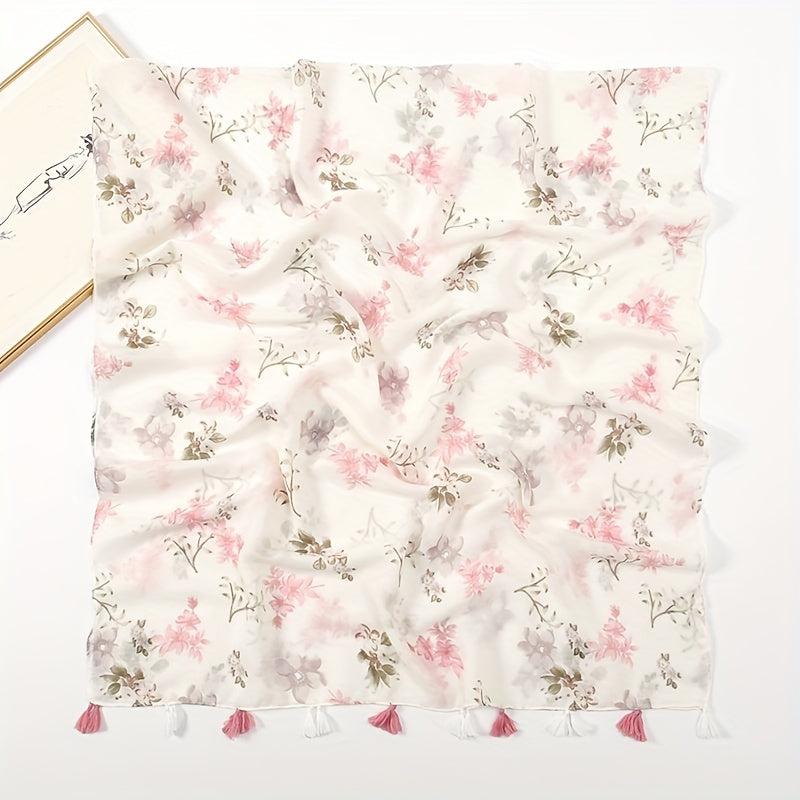 Flower Print Tassel Scarf Casual Shawl Women Head Wrap