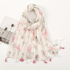 Flower Print Tassel Scarf Casual Shawl Women Head Wrap