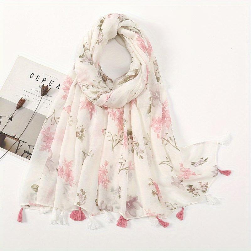 Flower Print Tassel Scarf Casual Shawl Women Head Wrap
