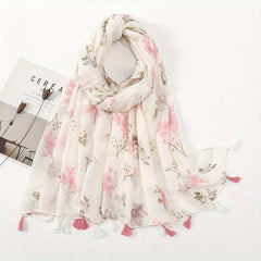 Flower Print Tassel Scarf Casual Shawl Women Head Wrap