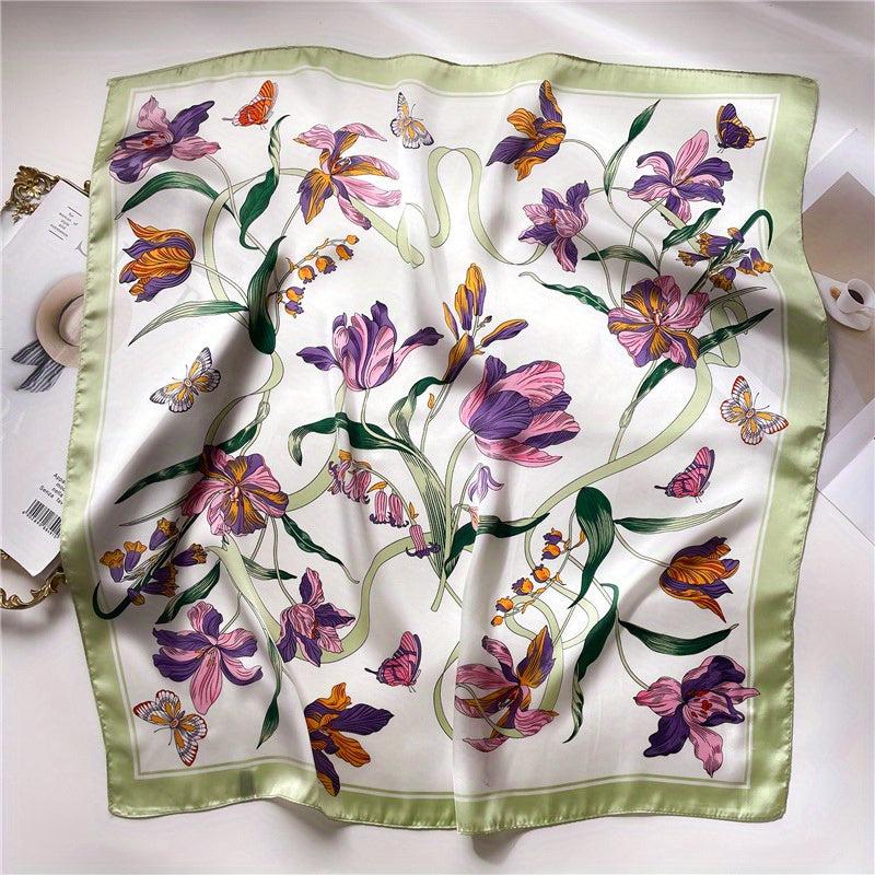 Flower Butterfly Print Silk Bandana Neckerchief