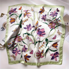 Flower Butterfly Print Silk Bandana Neckerchief