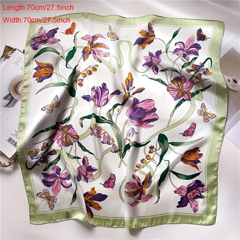 Flower Butterfly Print Silk Bandana Neckerchief