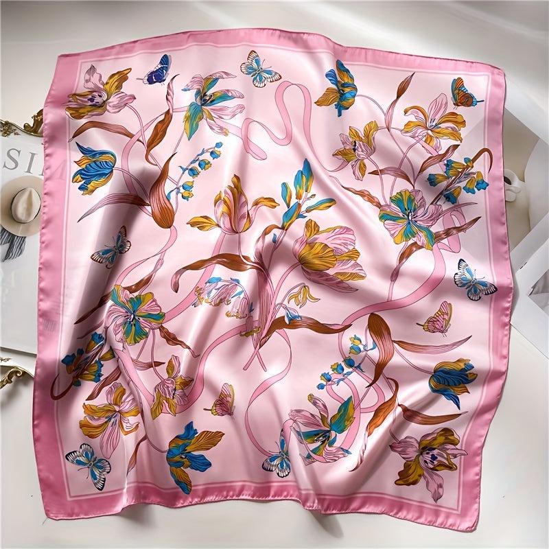 Flower Butterfly Print Silk Bandana Neckerchief