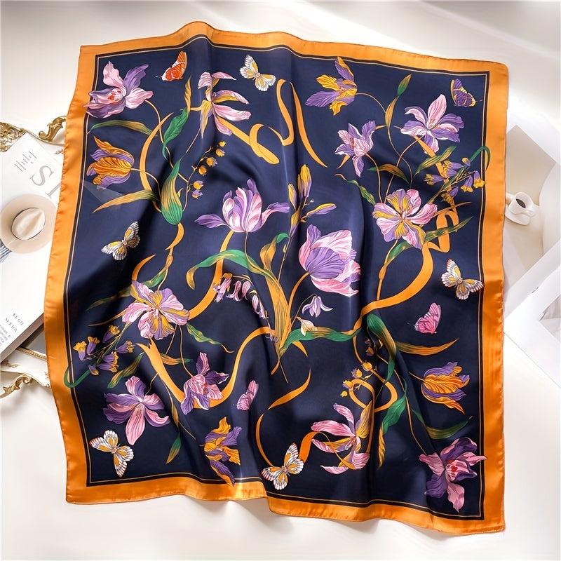 Flower Butterfly Print Silk Bandana Neckerchief