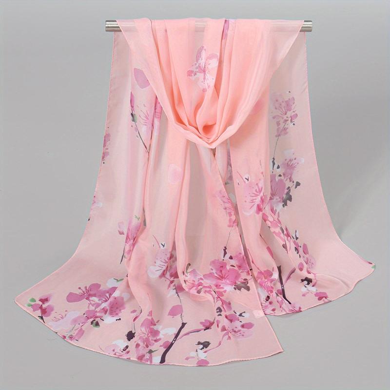 Chiffon Silk Scarf Print Retro Warm Shawl for Women
