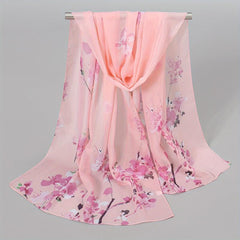 Chiffon Silk Scarf Print Retro Warm Shawl for Women