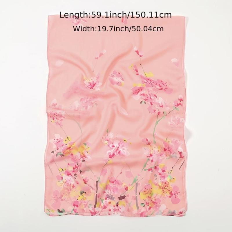 Chiffon Silk Scarf Print Retro Warm Shawl for Women