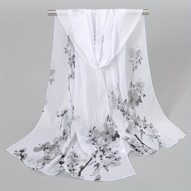 Chiffon Silk Scarf Print Retro Warm Shawl for Women