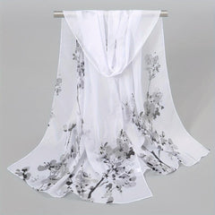 Chiffon Silk Scarf Print Retro Warm Shawl for Women