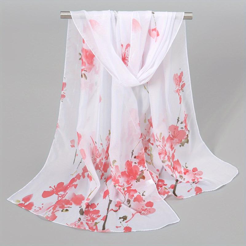 Chiffon Silk Scarf Print Retro Warm Shawl for Women