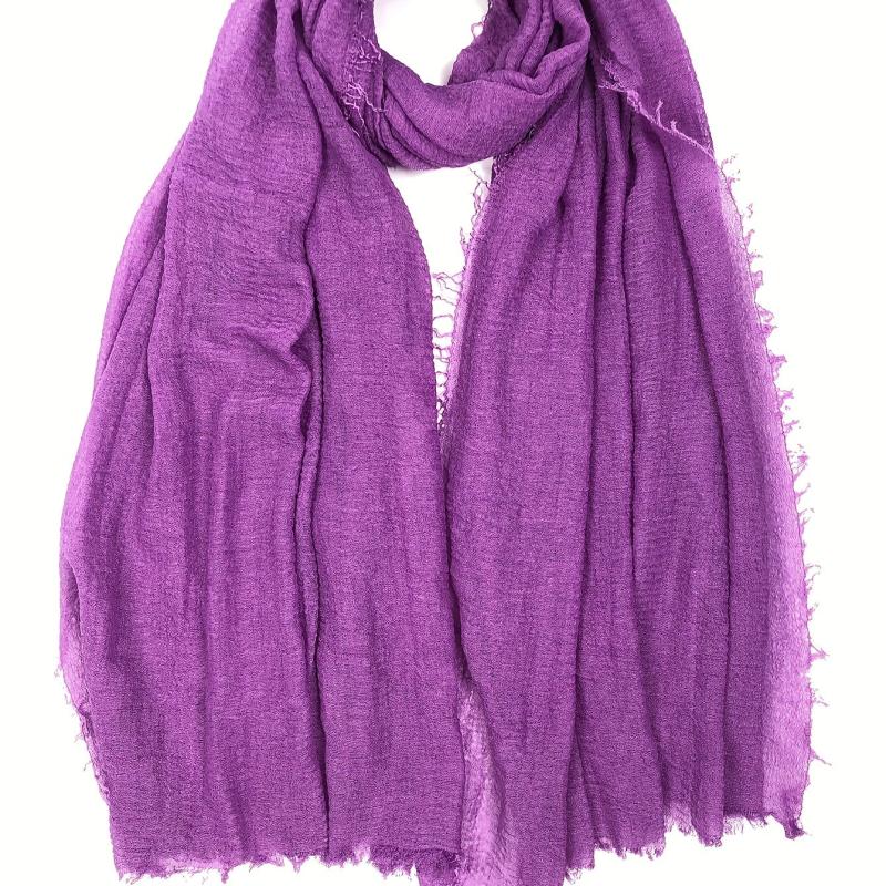 Purple Crinkle Scarf Frayed Edge Warm Shawl Women Head Wrap