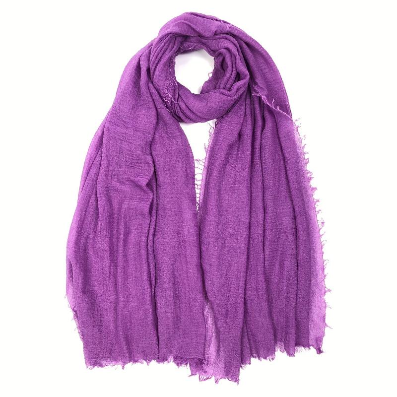 Purple Crinkle Scarf Frayed Edge Warm Shawl Women Head Wrap