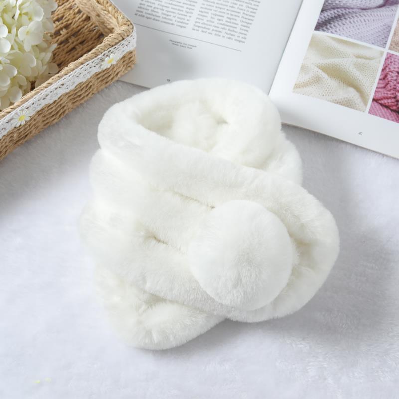 Winter Fur Collar Scarf With Pom Soft Fluffy Solid Thermal Scarf