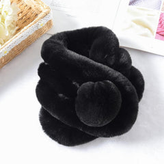 Winter Fur Collar Scarf With Pom Soft Fluffy Solid Thermal Scarf