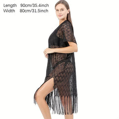 Geometric Tassel Shawl Solid Wraps Scarf Thin Cape Bikini Cover Up