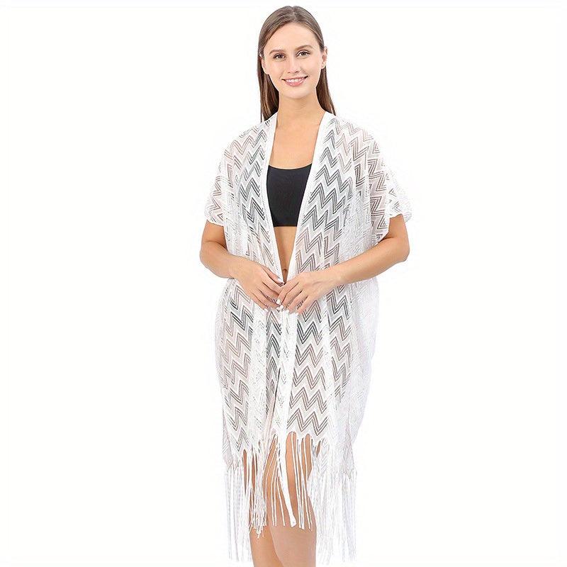 Geometric Tassel Shawl Solid Wraps Scarf Thin Cape Bikini Cover Up