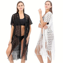 Geometric Tassel Shawl Solid Wraps Scarf Thin Cape Bikini Cover Up