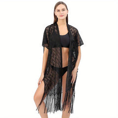 Geometric Tassel Shawl Solid Wraps Scarf Thin Cape Bikini Cover Up