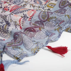 Paisley Print Vintage Scarf Red & Tassel Shawl Women Head Wrap Turban