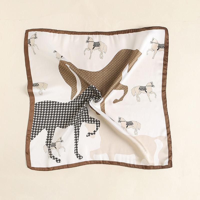 Houndstooth Horse Print Scarf Vintage Block Square Neckerchief