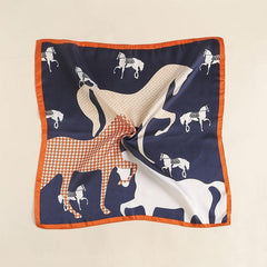 Houndstooth Horse Print Scarf Vintage Block Square Neckerchief