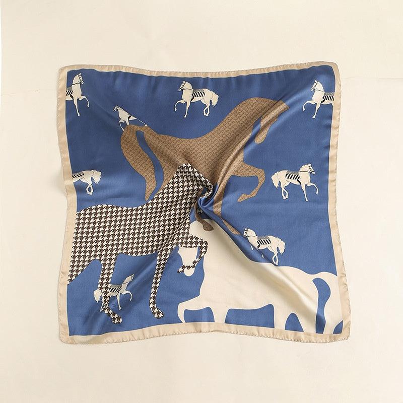 Houndstooth Horse Print Scarf Vintage Block Square Neckerchief