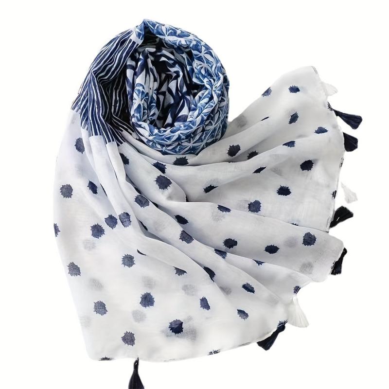 Geometric Print Tassel Scarf Boho Block Shawl Casual Hijab Head Wrap Women