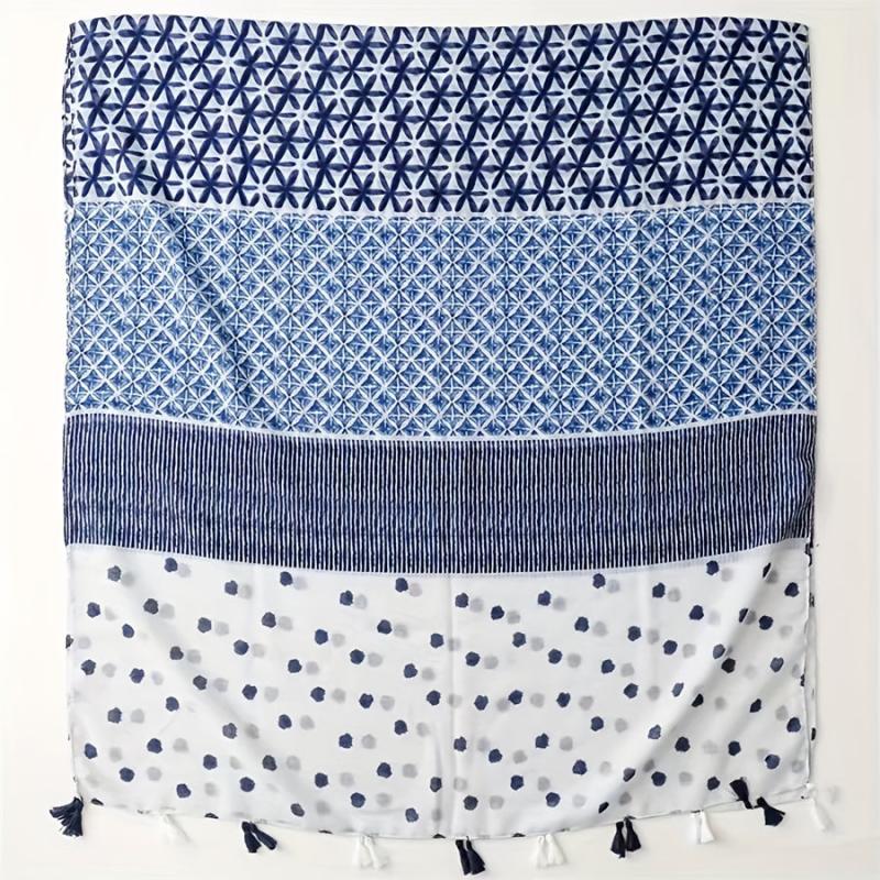 Geometric Print Tassel Scarf Boho Block Shawl Casual Hijab Head Wrap Women