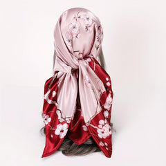 Plum Blossom Print Bandana Block Shawl Square Scarf Head Wrap