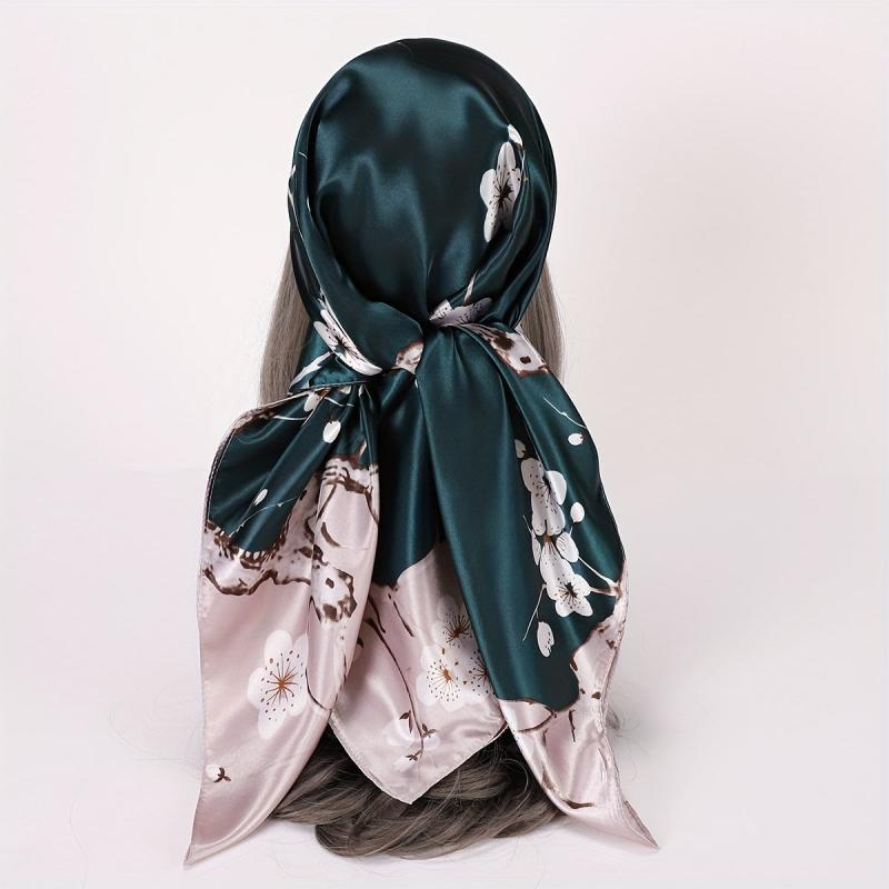 Plum Blossom Print Bandana Block Shawl Square Scarf Head Wrap
