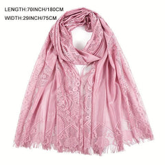 Boho Flower Lace Raw Trim Scarf Hollow Shawl Casual Head Wrap