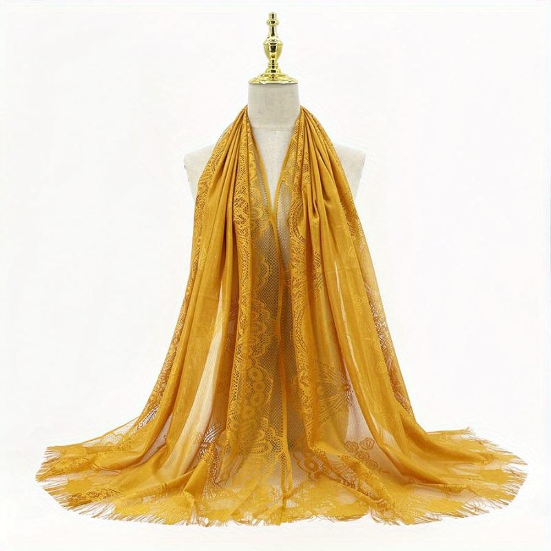 Boho Flower Lace Raw Trim Scarf Hollow Shawl Casual Head Wrap