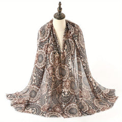 Boho Geometric Print Scarf Vintage Frayed Edge Shawl
