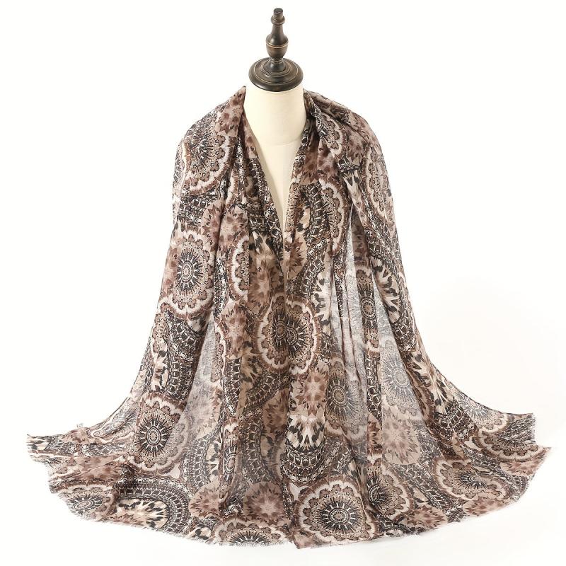 Boho Geometric Print Scarf Vintage Frayed Edge Shawl