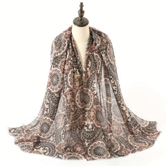 Boho Geometric Print Scarf Vintage Frayed Edge Shawl