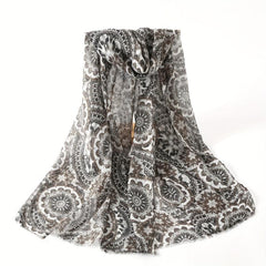 Boho Geometric Print Scarf Vintage Frayed Edge Shawl