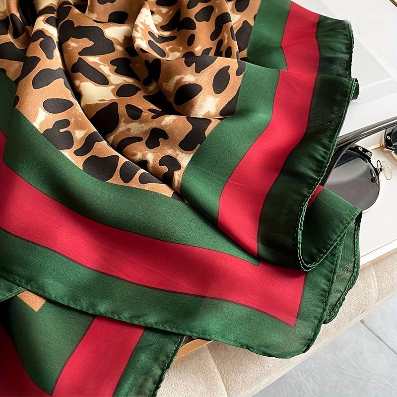 Leopard Print Silk Scarf Sunscreen Wrap Beach Towel